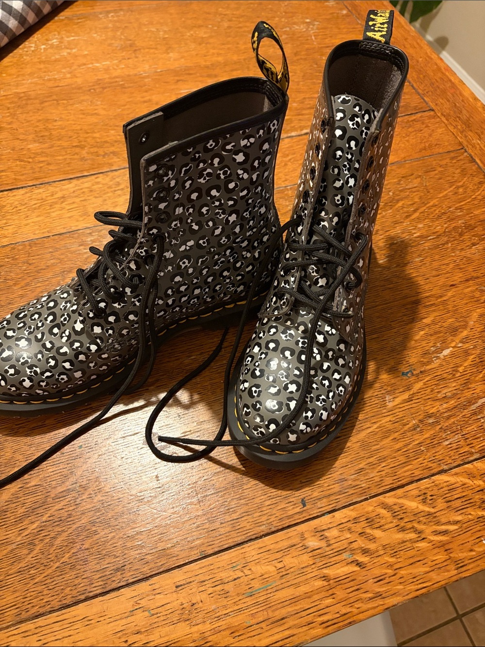 Dr. Martens Black and White Leopard Lace-Up Boots